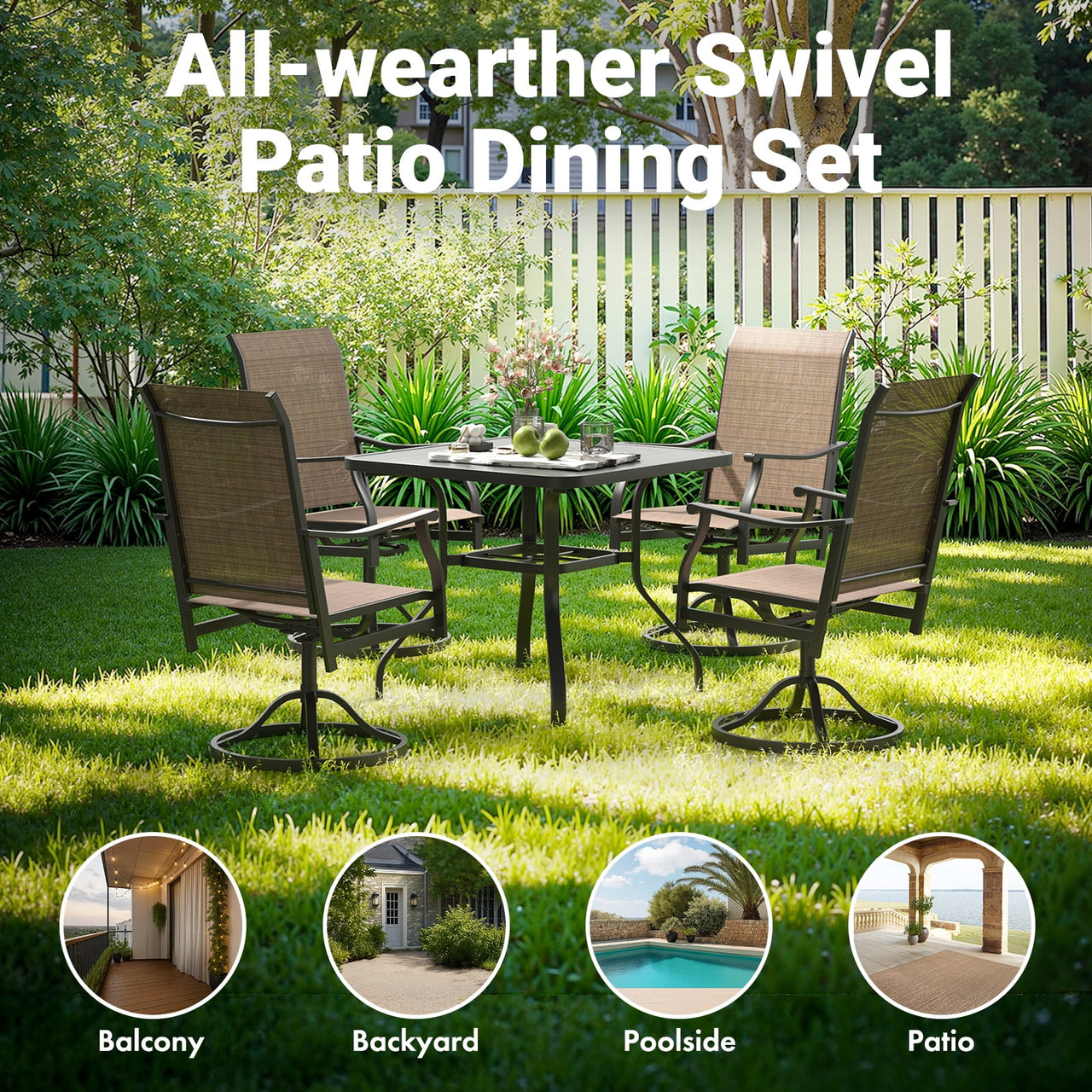 STARY Outdoor Dining Chairs Set of 2, 360°Swivel Patio Dining Chair with Textilene Fabric, Outdoor Metal Armchair All Weather Resistant, Ergonomic Comfort, Perfect for Patio, Backyard, Balcony
