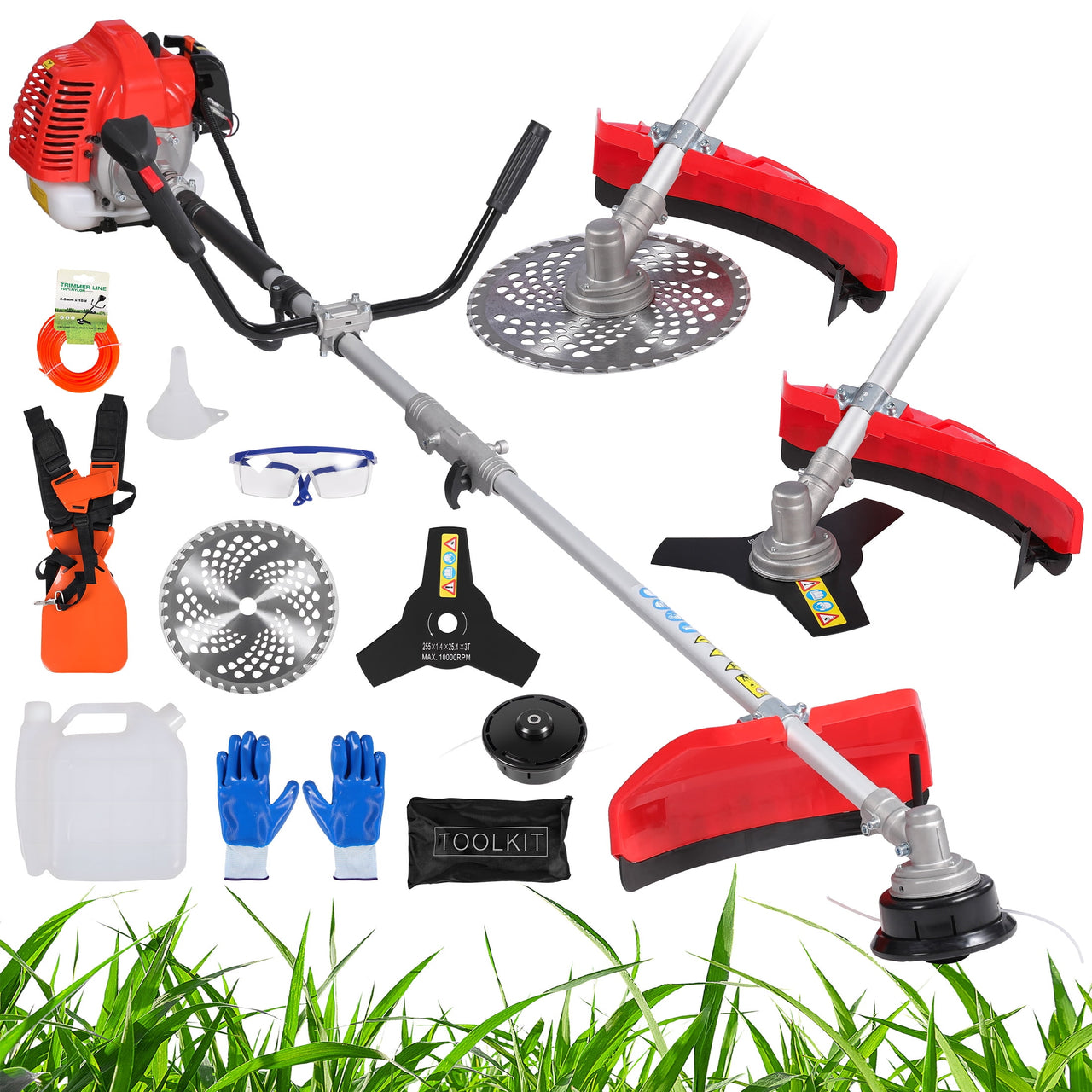 52cc 2-Cycle Weed Wacker Gas Powered, 3-in-1 Gas String Trimmer/Edger, 3T/40T
Brush Cutter 10", Powerful Gas Weed Trimmer for Lawn Care, 18" Cutting Path
Grass Trimmer with Shoulder Strap