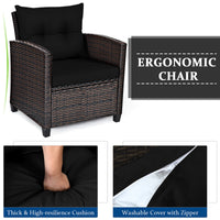 Costway 3PCS Patio Rattan Furniture Set Cushion Conversation Set Sofa Coffee Table Black