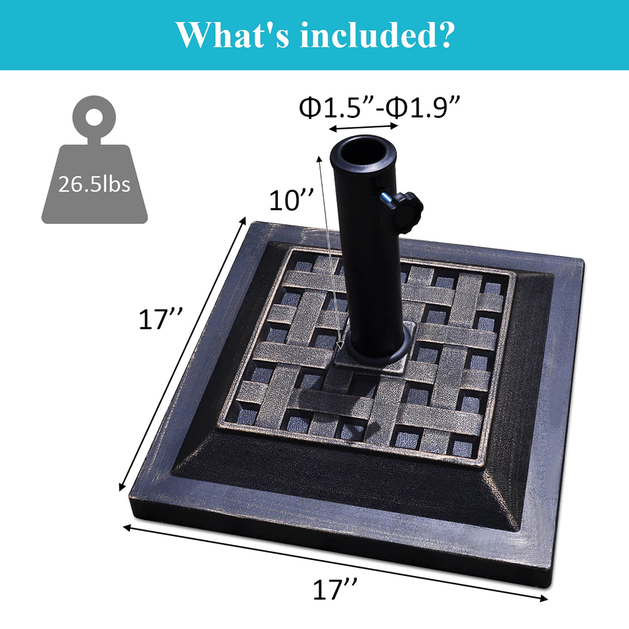 Costway 17.5'' Umbrella Base Stand Market Patio Standing Outdoor Living Heavy Duty (Square)