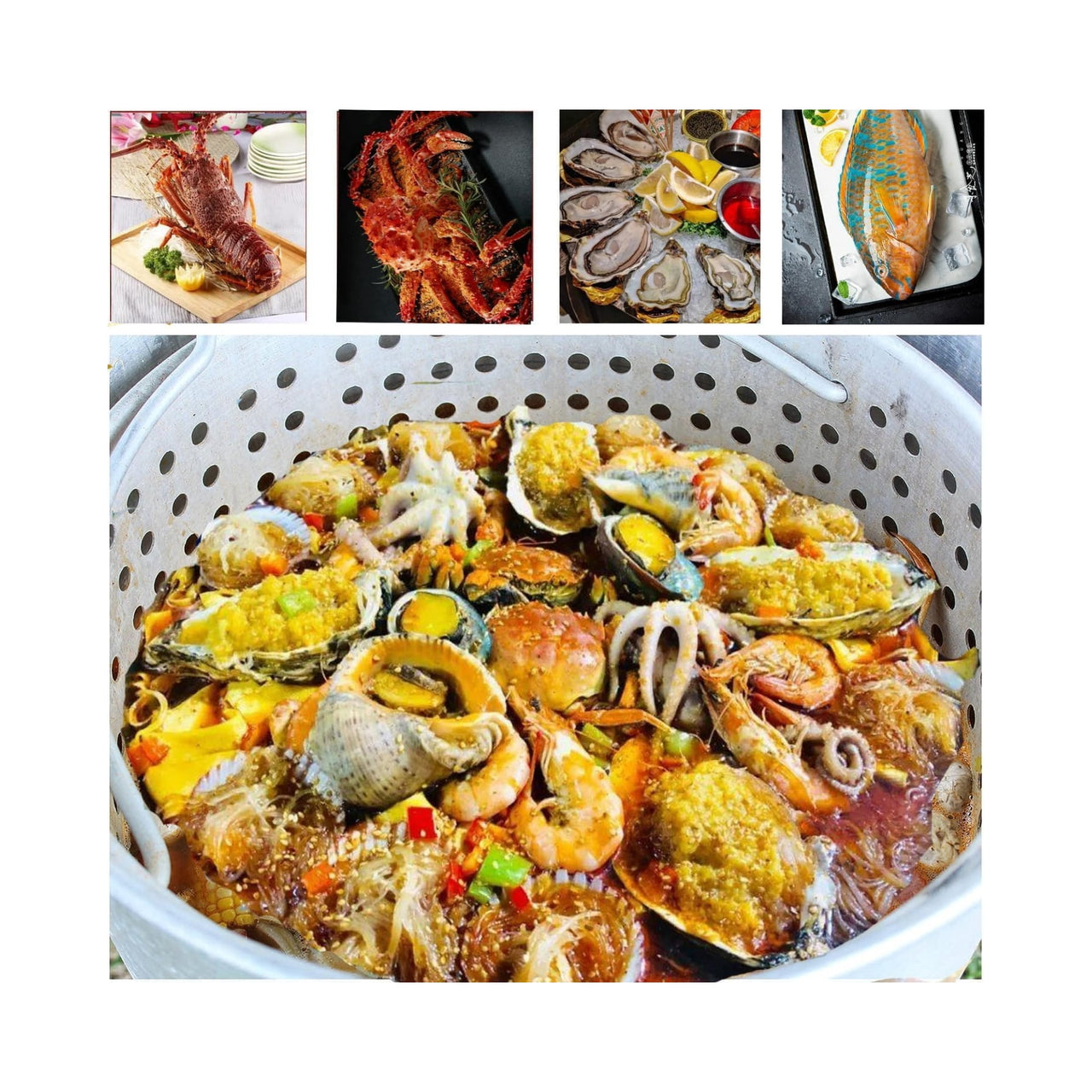 100Qt Seafood Boil Pot, 11,0000 BTU Aluminum Outdoor Seafood Boil Kit， Seafood Boil Pot with Strainer Basket, Propane Stove Burner for Outdoor Cooking Seafood Shrimp, Crab, Crawfish