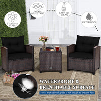 Costway 3PCS Patio Rattan Furniture Set Cushion Conversation Set Sofa Coffee Table Black