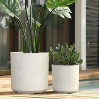LuxenHome 2-Piece Moon Stone Round Plastic Planters Set