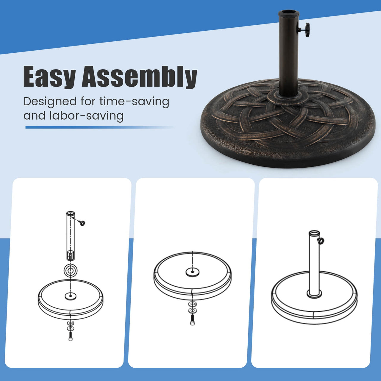 Costway 22'' Round Umbrella Base Stand Market Patio Standing Outdoor Living Heavy Duty