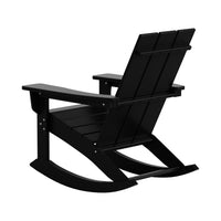 WestinTrends Ashore Patio Rocking Chair, All Weather Poly Lumber Plank Adirondack Rocker Chair, Modern Farmhouse Black Rocking Chairs for Porch Garden Backyard and Indoor