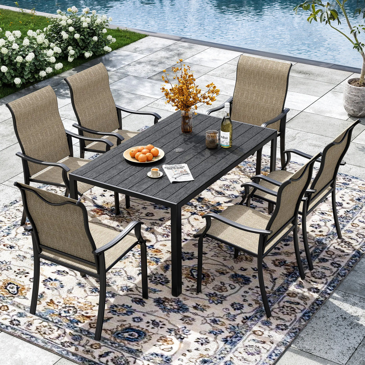 UDPATIO Patio Chairs Set of 2, Outdoor Dining Chairs High Back with All Weather Breathable Textilene, Metal Frame for Lawn Garden Backyard Deck, Brown