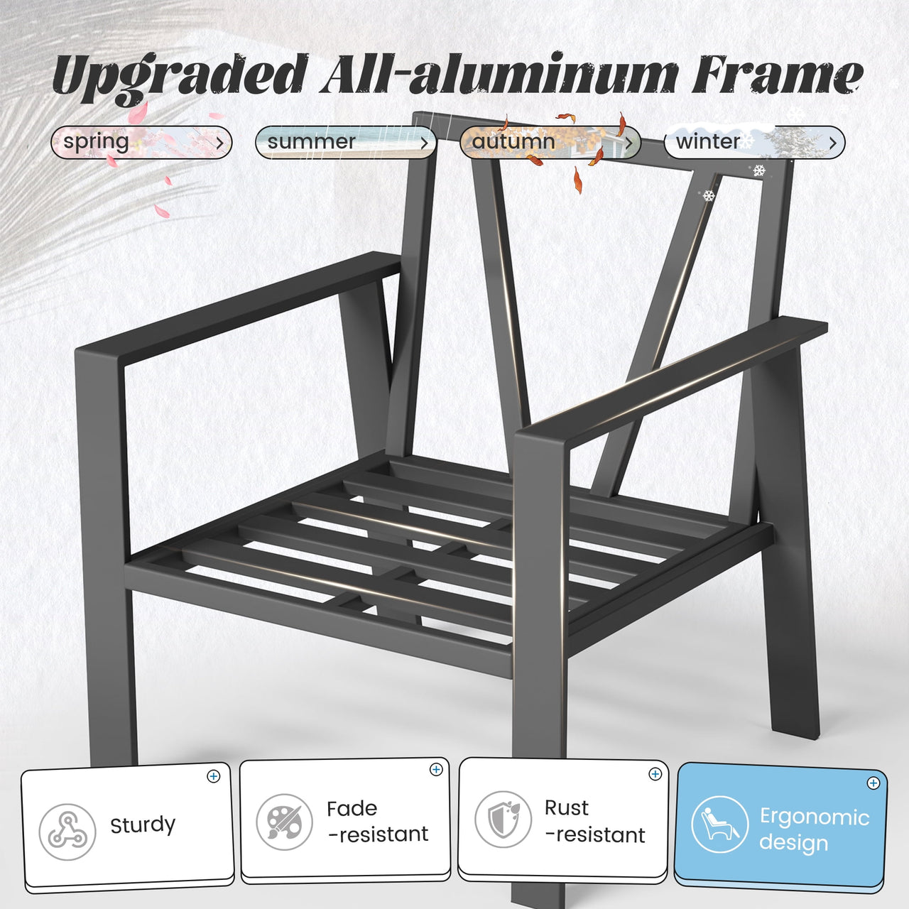 MRUAKA Aluminum Patio Furniture Set, 6 Pcs Modern Outdoor Sofa Sets, Outdoor Sectional Patio Conversation Set with Coffee Table for Backyard, Poolside, Dark Grey