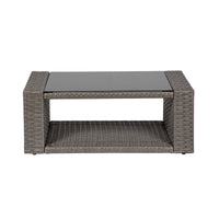 WestinTrends 4pc Outdoor Furniture Conversation Sofa Set with Loveseat, Cofee Table and Cushions, All Weather UV Resistant Rattan Wicker Patio Chairs, Gray/Navy Blue