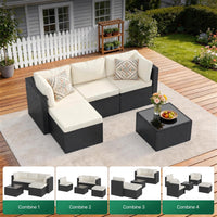 Clouddwell 5 Pieces Patio Furniture Set, All-Weather Wicker Rattan Patio Sectional Sofa Set with Coffee Table (off-White)