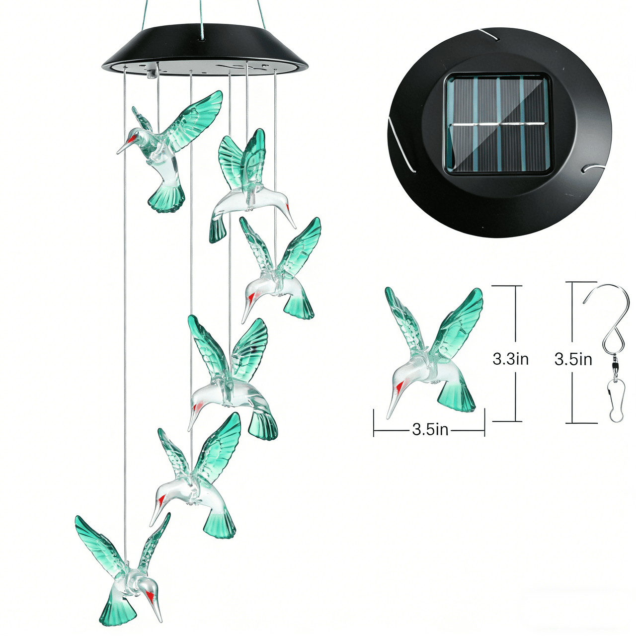 BSHAPPLUS® Wind Chimes, Solar Hummingbird Wind Chimes Waterproof Outdoor Lights Color Changing LED for Party Night Garden Birthday Gifts