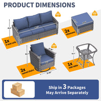 ELPOSUN Patio Furniture Set, 6 Pieces Outdoor Patio Set, All-Weather Wicker Rattan Outdoor Furniture Set with Swivel Chairs for Poolside, Backyard, Gray Wicker Navy Blue Cushions