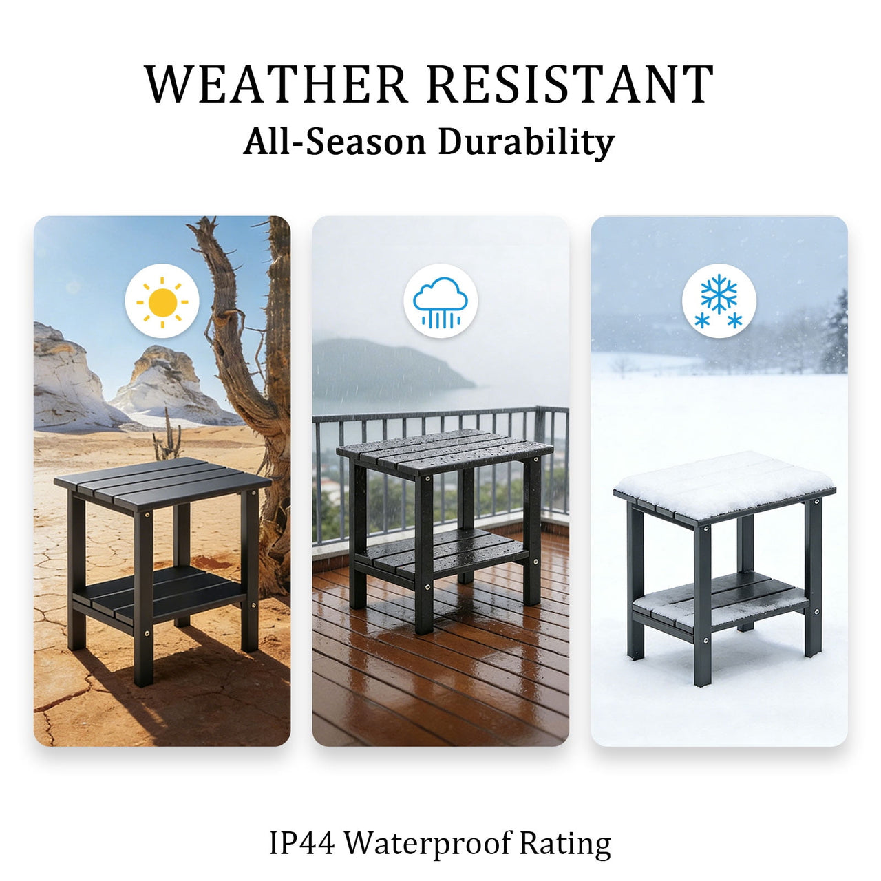 OTSUN Adirondack Outdoor Side Table, 16" HDPE Patio Side Table with Shelf, Weather Resistant Easy Maintenance for Backyard Pool Porch Garden & Lawn