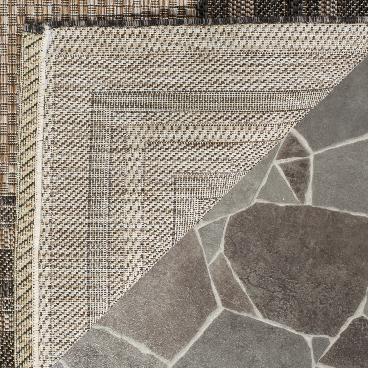 SAFAVIEH Courtyard Ercan Bordered Indoor/Outdoor Area Rug, Natural/Black, 8' x 10'