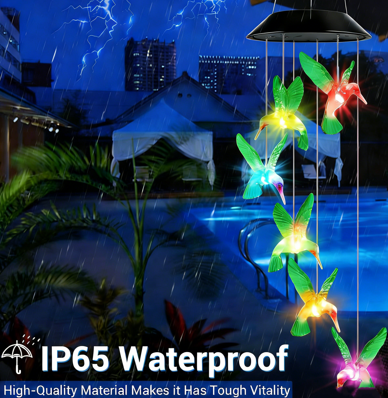 BSHAPPLUS® Wind Chimes, Solar Hummingbird Wind Chimes Waterproof Outdoor Lights Color Changing LED for Party Night Garden Birthday Gifts