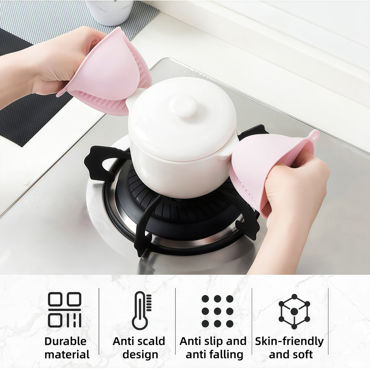2-Piece Mini Silicone Heat-Resistant Gloves, High-Temperature Resistant, Ideal for Baking, Cooking, and Grilling (Pink)