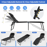 Costway Folding Lounge Chaise 16'' High Recline Chair W/Adjustable Backrest and Footrest Black