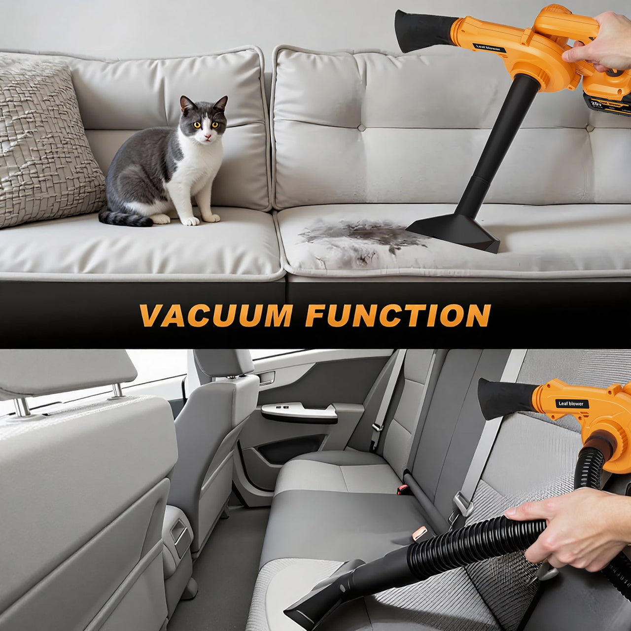 3-in-1 Cordless Leaf Blower & Vacuum with Bag Brushless Battery Powered Leaf Vacuum Mulcher with 1x2.0Ah Battery and Charger Leaf Blowers for DIY Vacuuming, Home / Vehicle Cleaning