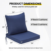 STARY Outdoor Deep Seat Cushions for Patio Furniture, 24