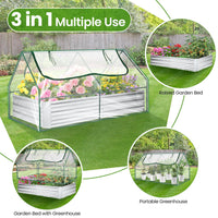 Funcid Galvanized Raised Garden Bed with Cover, Outdoor Metal Planter Box 2 Roll-Up Windows Mini Greenhouse for Growing Flowers Fruits Vegetables and Herbs, 6x3x3ft(Clear)
