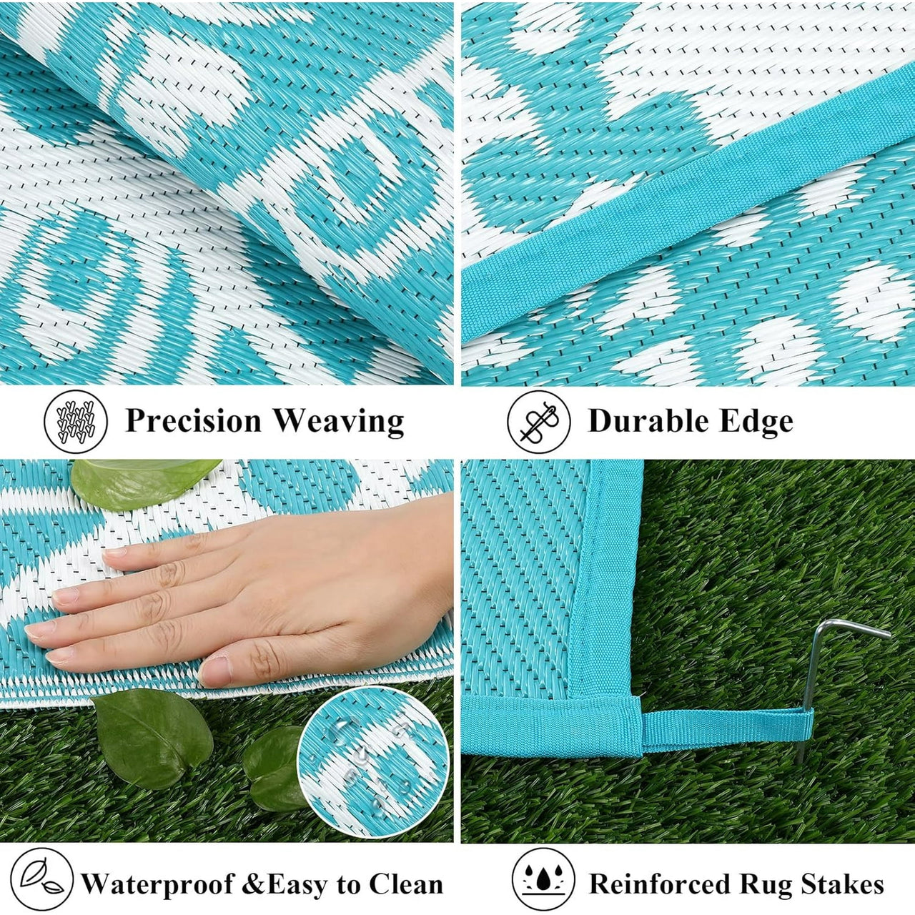 Yamaziot 6'x9' Outdoor Rugs Patio Rug Reversible Mats Waterproof RV Rug Plastic Straw Outdoor Area Rug for Patios, Camping, Porch, Balcony, Beach, Deck, Teal