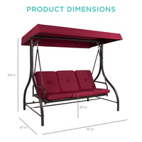 Best Choice Products 3-Seat Outdoor Converting Canopy Swing Glider Patio Hammock w/ Removable Cushions - Burgundy