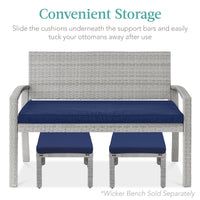 Best Choice Products Set of 2 Multipurpose Patio Wicker Ottomans w/ Removable Cushions - Gray/Navy