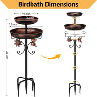 SLUMLOVE Bird Bath for Outside, 42In Double Metal Bird Bath for Garden Patio Yard Lawn Decor, Upgraded 5-Pronged Base