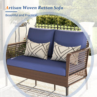 ELPOSUN 4 Pieces Patio Furniture Set, All-Weather Wicker Outdoor Furniture Set for Porch, Patio Conversation Set for Backyard, Balcony, Brown/Blue