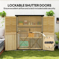 Outsunny Outdoor Storage Shed, Wooden Garden Storage Cabinet with Waterproof Asphalt Roof, 2 Shelves, Lockable Doors and Adjustable Feet, Natural