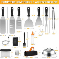 28PCS Griddle Accessories Kit, Flat Top Grill Accessories Set for Blackstone and Camp Chef, Grill Spatula Set with Enlarged Spatulas, Carry Bag,Basting Cover, Scraper for Outdoor BBQ