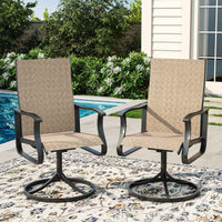 MRUAKA Patio Swivel Chairs Set of 2, Outdoor Dining Chairs Mid Back All Weather Breathable Textilene Outdoor Swivel Chairs with Metal Rocking Frame for Lawn Garden Backyard Deck, Khaki
