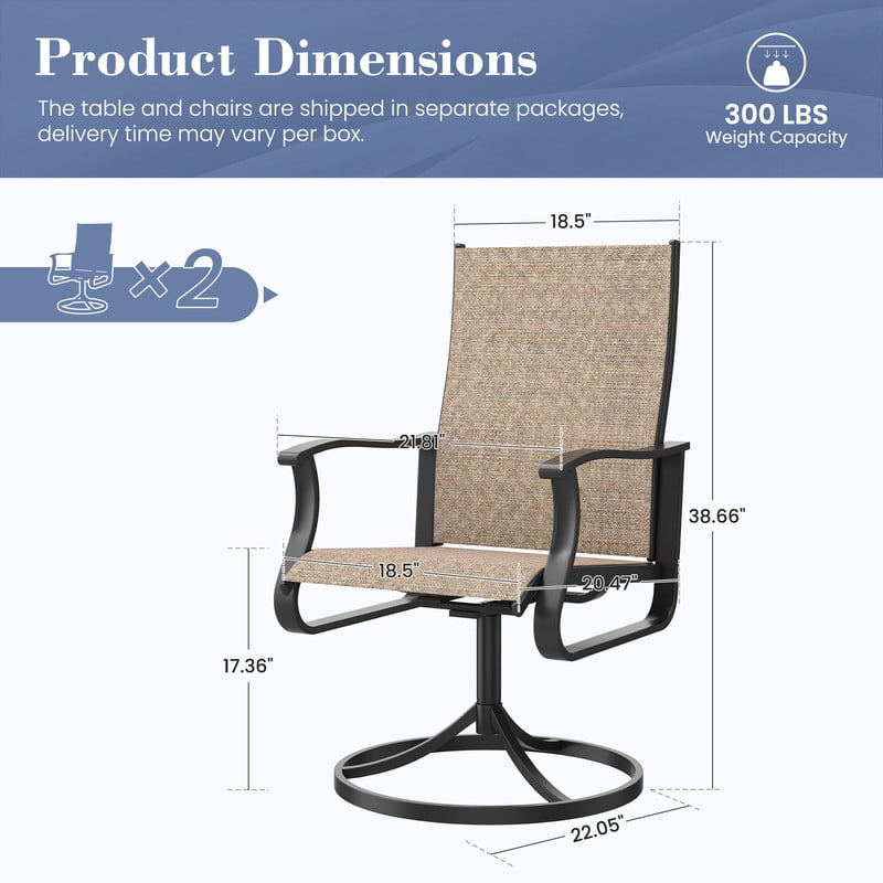 MRUAKA Patio Swivel Chairs Set of 2, Outdoor Dining Chairs Mid Back All Weather Breathable Textilene Outdoor Swivel Chairs with Metal Rocking Frame for Lawn Garden Backyard Deck, Khaki