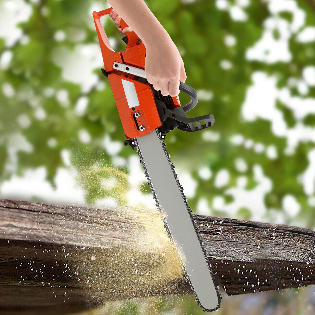 Orange Gas Chainsaw with 24 inch Guide Bar,2-Cycle 65cc Gasoline Power Chain Saws 3.4KW 40.94*10.62*12.99in for Forest Harvesting, Cutting Wood