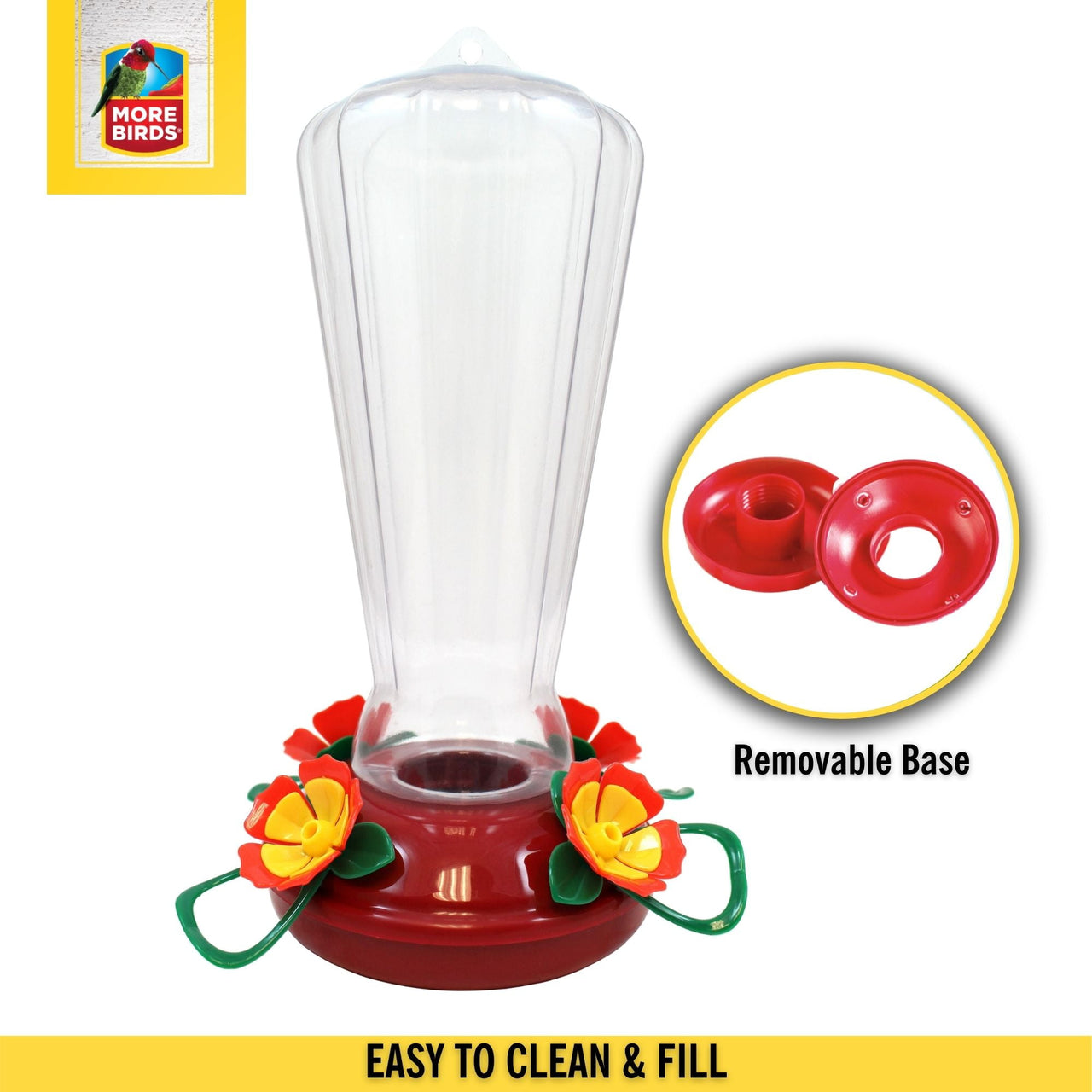 More Birds Hollyhock Hummingbird Feeder with 25 oz Nectar Capacity - Clear Plastic Design