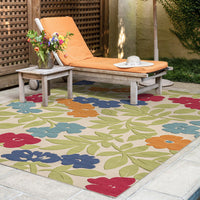 Oasis Modern Floral Multicolor Polypropylene Indoor Outdoor Area Rug, 5'x7' Rectangle