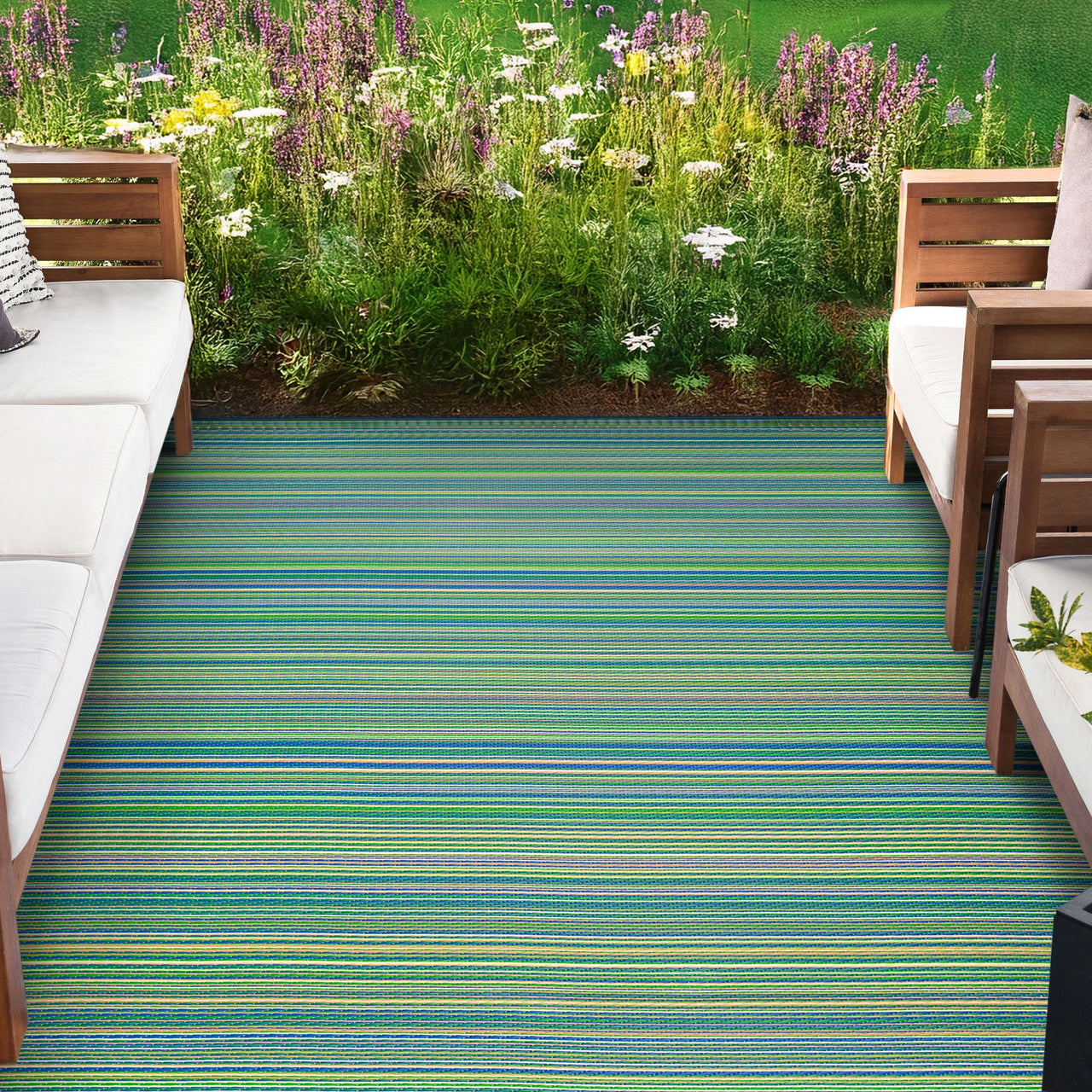 5x7 Waterproof, Reversible Plastic Straw Outdoor Rugs for Patios | Also for Camping, RV, Deck, Porch, Balcony, Camp, Patio | Red, Stripe | Size: 5' x 6'11''
