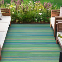 5x7 Waterproof, Reversible Plastic Straw Outdoor Rugs for Patios | Also for Camping, RV, Deck, Porch, Balcony, Camp, Patio | Red, Stripe | Size: 5' x 6'11''