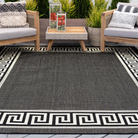 5x8 Water Resistant, Indoor Outdoor Rugs for Patios, Front Door Entry, Entryway, Deck, Porch, Balcony | Outside Area Rug for Patio | Black, Greek Key | Size: 5'3'' x 7'3''