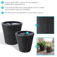 Sunnydaze Modern Assorted Round Black Polyrattan Indoor Planter with Liner 2-Count