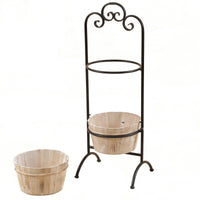 LuxenHome 2-Tier Wood Cachepot Planters with Black Metal Stand
