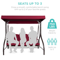 Best Choice Products 3-Seat Outdoor Converting Canopy Swing Glider Patio Hammock w/ Removable Cushions - Burgundy
