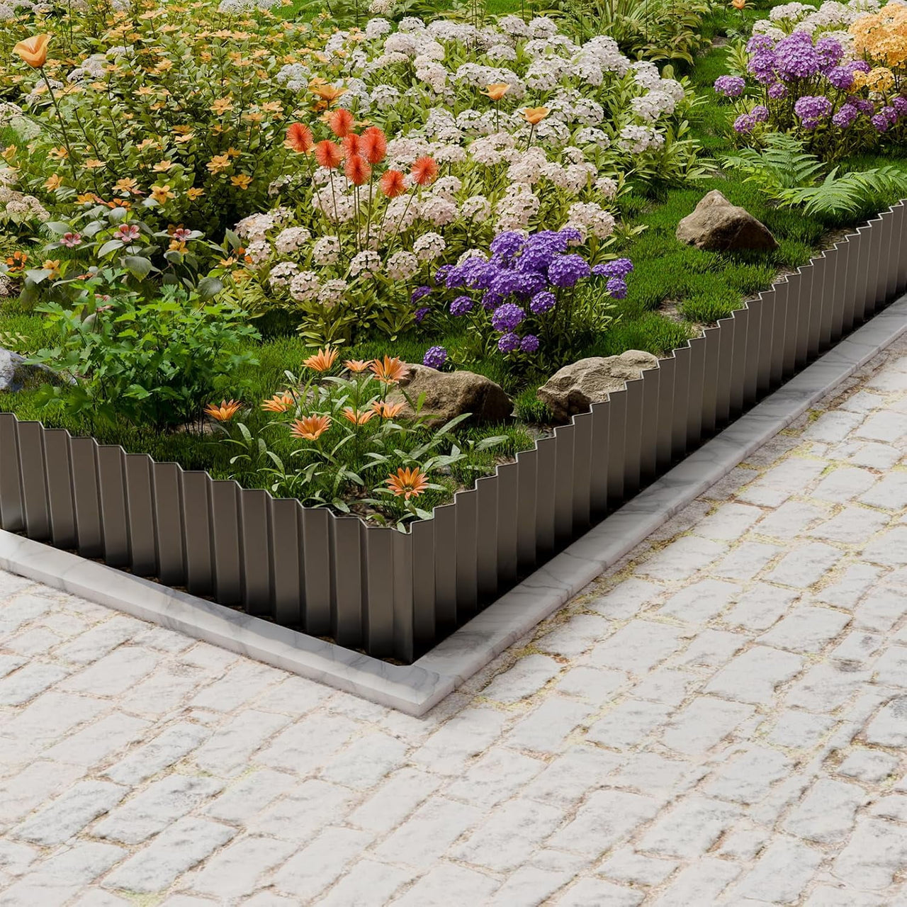 Corrugated Metal Garden Edging 6" x 20Ft, Landscape Edging Border for Lawn, Flower Bed, Garden Fence, Paver (Black)