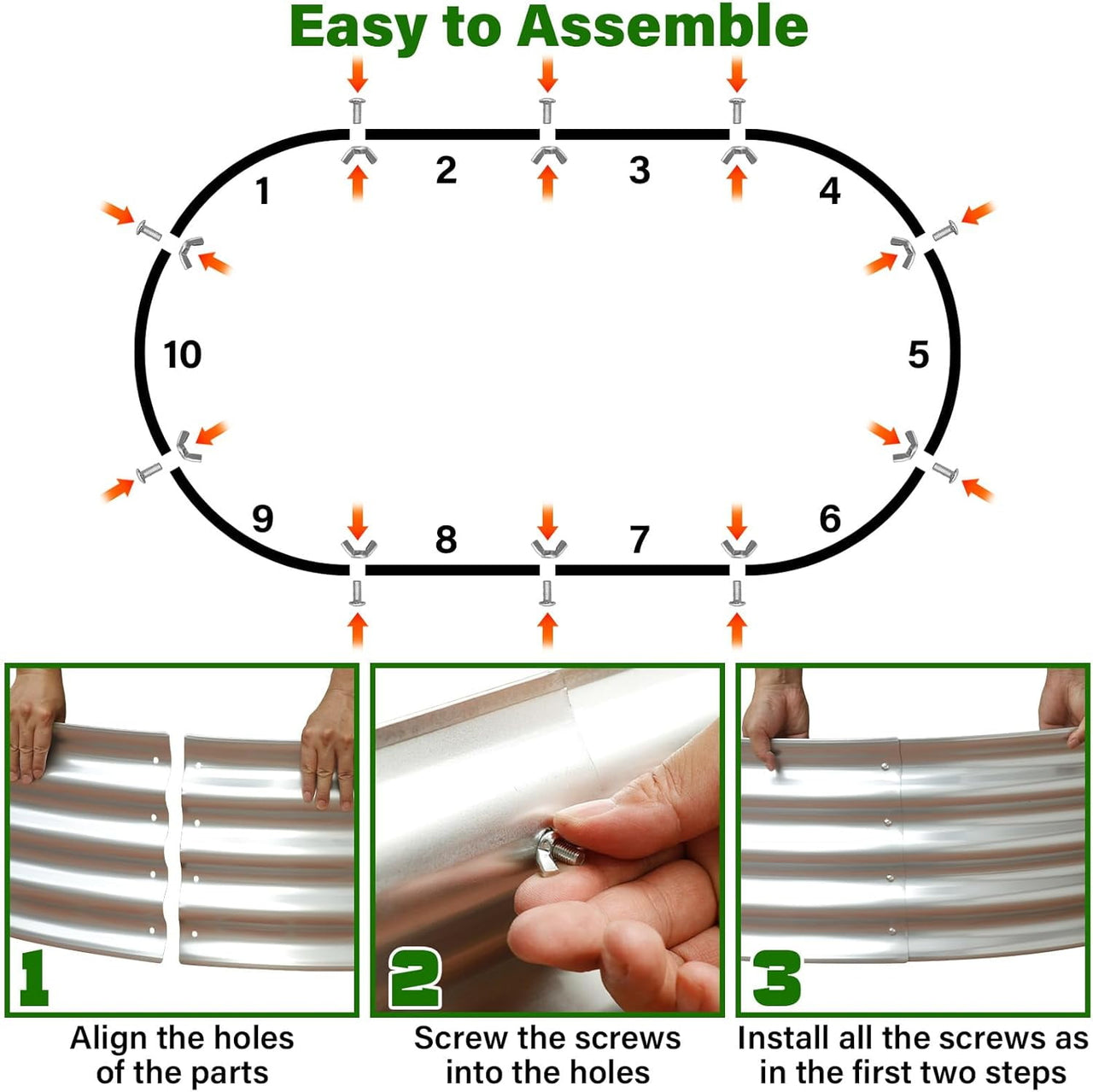 HGD Raised Garden Bed Kit Oval Galvanized Metal Outdoor Planter 4x2x1 ft