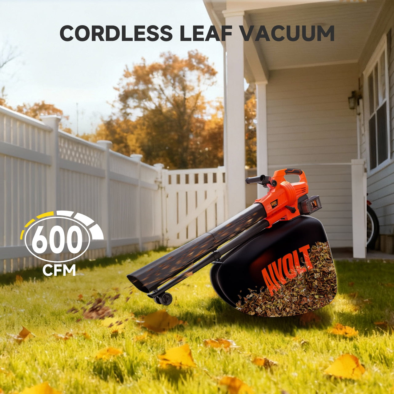 AIVOLT Cordless Leaf Vacuum Mulcher Combo, 40V Battery Powered Leaf Blower Vacuum with 600 CFM 160 MPH Air Speed, 40L Bag, 2 * 4.0Ah Batteries for Lawn Care