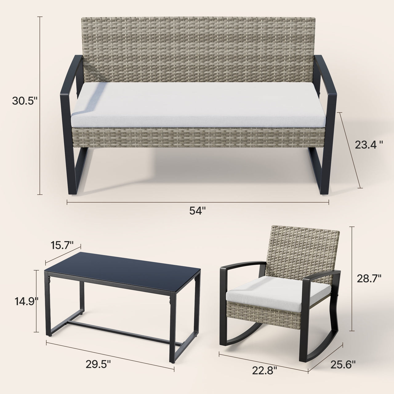 Lofka Patio Furniture Set, 4-Piece Outdoor Sectional Furniture Set with Coffee Table for Conversation & Dining, Gray Rattan