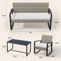 Lofka Patio Furniture Set, 4-Piece Outdoor Sectional Furniture Set with Coffee Table for Conversation & Dining, Gray Rattan