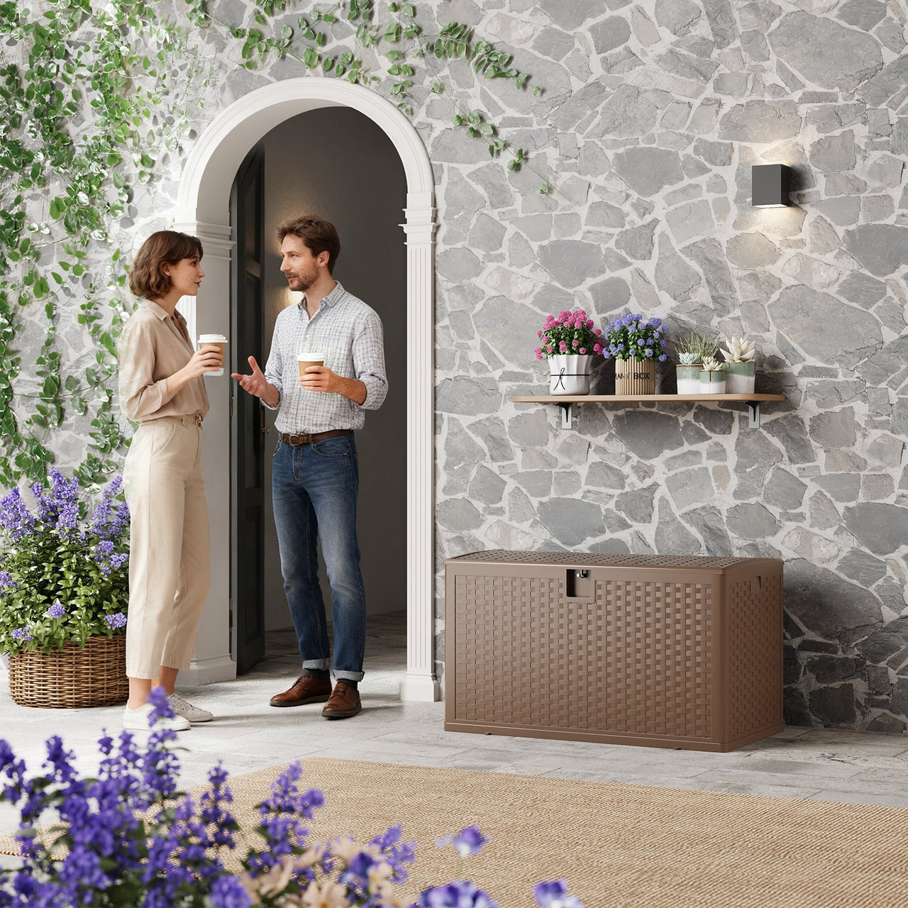 Ataucjin 120 Gal Deck Box, Weather-Resistant Outdoor Storage Box, Lockable Plastic Deck Box with Lid, Lockable Storage Bin with Built-in Handle for Patio Furniture, Pool Accessories, Gardening Tool