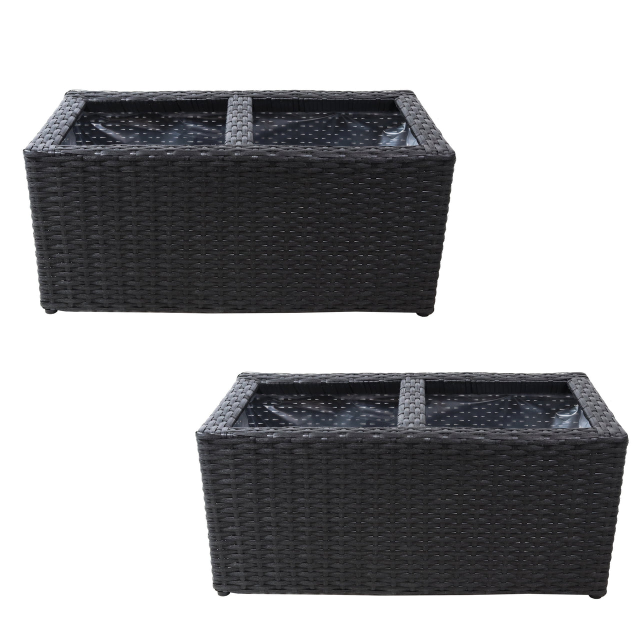Sunnydaze 21.5" x 11.5" x 9.25" Rectangle Black Polyrattan 2-Section Indoor Planter 2-Count