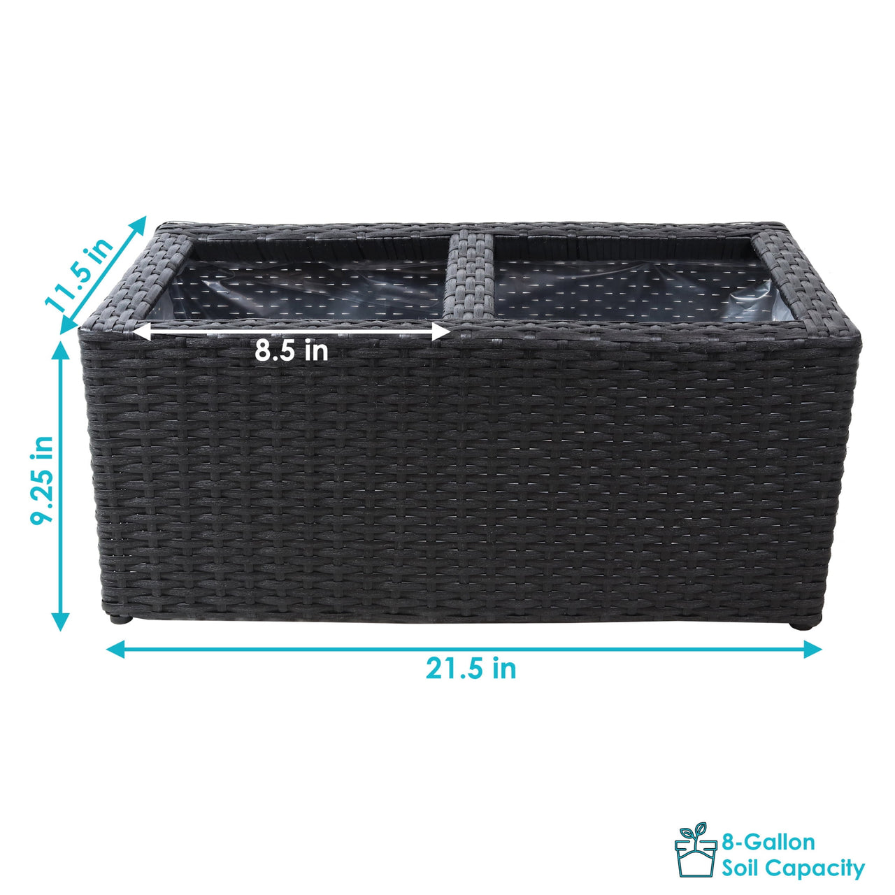 Sunnydaze 21.5" x 11.5" x 9.25" Rectangle Black Polyrattan 2-Section Indoor Planter 2-Count