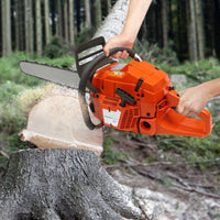 Orange Gas Chainsaw with 24 inch Guide Bar,2-Cycle 65cc Gasoline Power Chain Saws 3.4KW 40.94*10.62*12.99in for Forest Harvesting, Cutting Wood